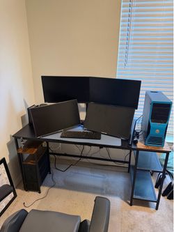 Desktop Dell Precision + 4× 24” Monitors + Quad Stand + Desk – Complete Setup