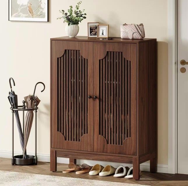 New assembled Shoe Cabinet with Doors, 5-Tier Shoe Storage Cabinet with Adjustable Shelves, 20 Pairs Wooden Shoe Rack Organizer, Narrow Shoe Cabinet f