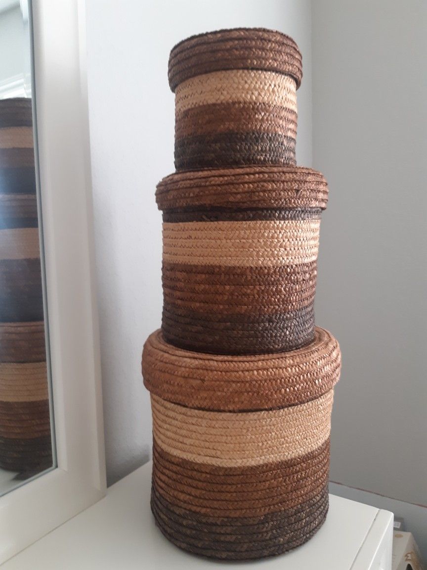Stackable Wicker ORGANIZER Set Of 3