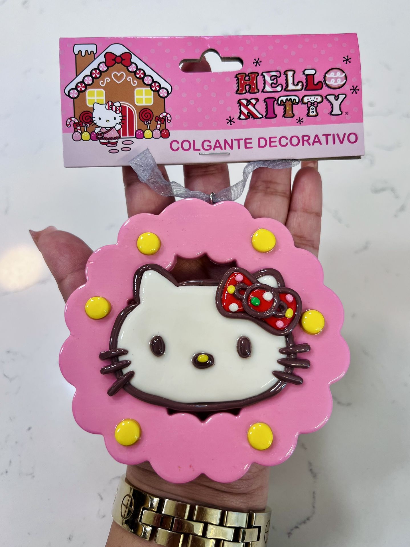 Hello Kitty Pink Frame Candy Bow Christmas Cookie Ornament NEW