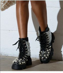 Boots size 8 AZALEA WANG , black with lightly smoke  perals and ristones