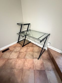 Glass Top Computer Desk with Monitor Shelf