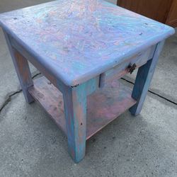 Wooden  End Table Multicolor Painted