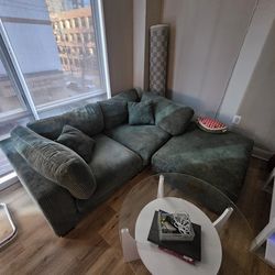 80" Green Corduroy Couch w/ Ottoman