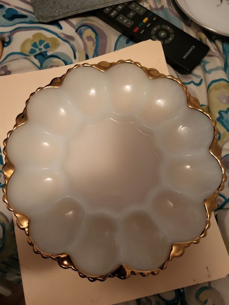 1950s Fire King Anchor Hocking Deviled Egg Platter With 22k Gold Trim 