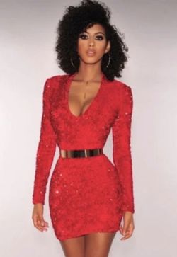 Red Sequin Lined (non Itchy) Stretchy Figure Hugging Bodycon Dress Ret.$150