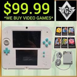 Nintendo 2DS Sea Green Handheld Console Charger AR Cards 2014
