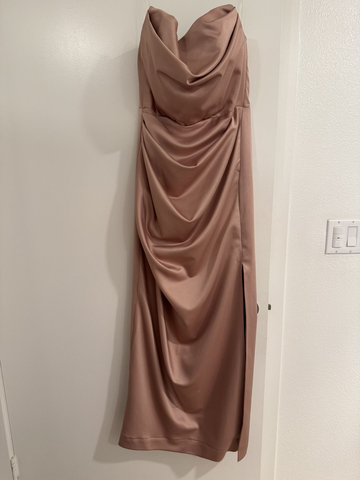 ADRIENNE Blush Satin Strapless Gown
