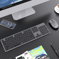 Wireless Keyboard and Mouse, Flat Silent Full Size Cordless Keyboard Mouse Combo with Numpad Pad, Slim Less Noise Keys Battery Powered USB Combo for C