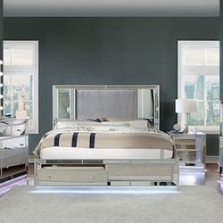 Brand New Silver Glam 4pc Queen Bedroom Set (Available In California & Eastern King)