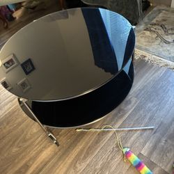 Two Tier Glass Table On Rollers