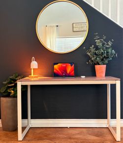 Wood Top Console Desk with Metal Legs
