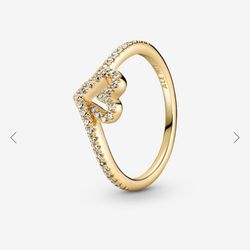 USED Pandora Timeless Wish Sparkling Heart Ring 14k gold plating