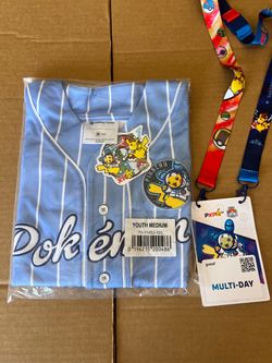 Pokemon Worlds 2026 san francisco exclusive Youth (M) jersey baseball blue stripe- $175