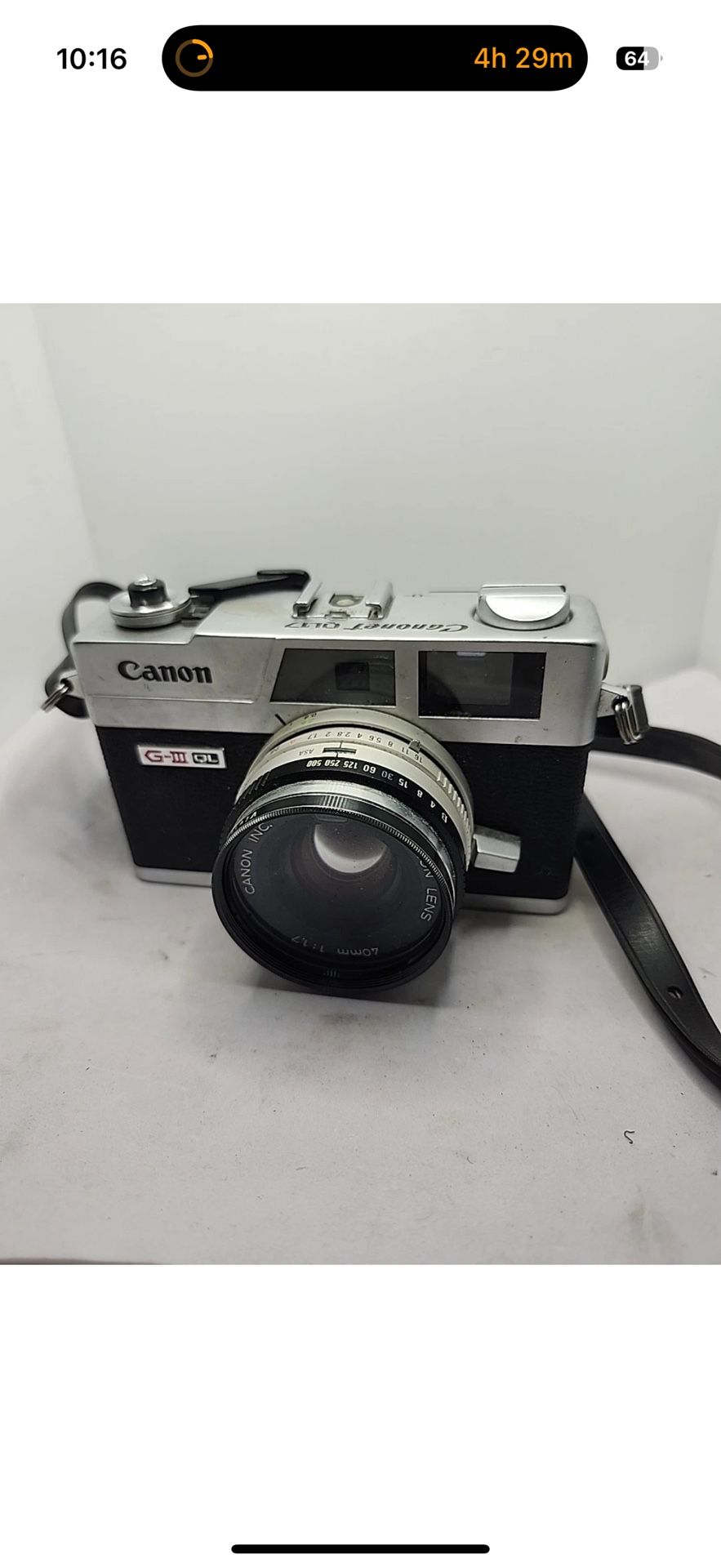 Vintage Canon Canonet QL17 GIII 35mm Film Camera 40mm 1:1.7 Canon Lens