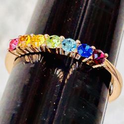 Gold Over 925 Sterling Silver Multicolor Stone Ring Size 7