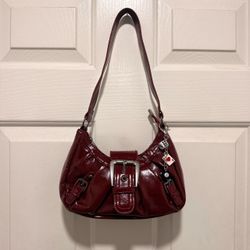 Red Patent Shoulder Bag with Buckle Detail