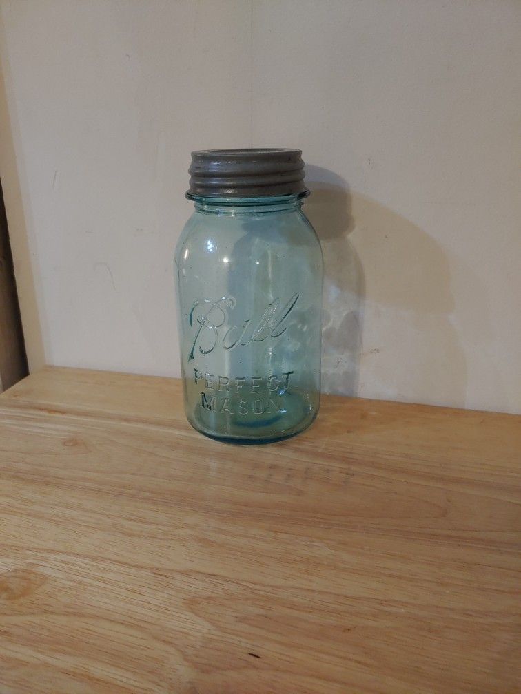 Antique Blue Mason Jar Ball Glass Zinc Lid Perfect Jar #2 Zinc Metal Lid Milk Glass 