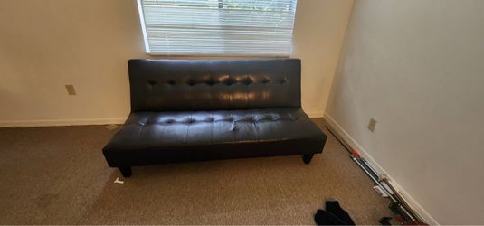 Black Faux Leather Tufted Futon Sofa
