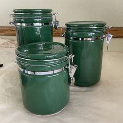Vintage 3 Piece Green Ceramic Canister Set