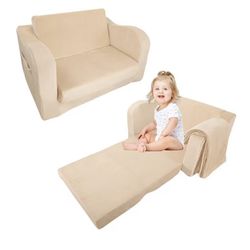 Kidsw Foam Couch with Blanket, Pre-Assembled Toddlers 2-in-1 Convertible Sofa, Indoor Foadable Lounger Chair & Flip Open Floor Bed for Boys & Girls (K