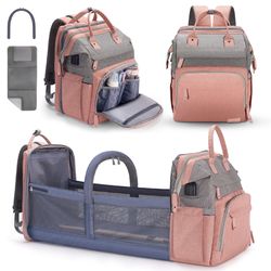 Brand new Diaper Bag Backpack Multifunctional diaper backpack Large Capacity, (Pink)
