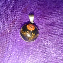 Flowers Preserved Under Glass Pendant