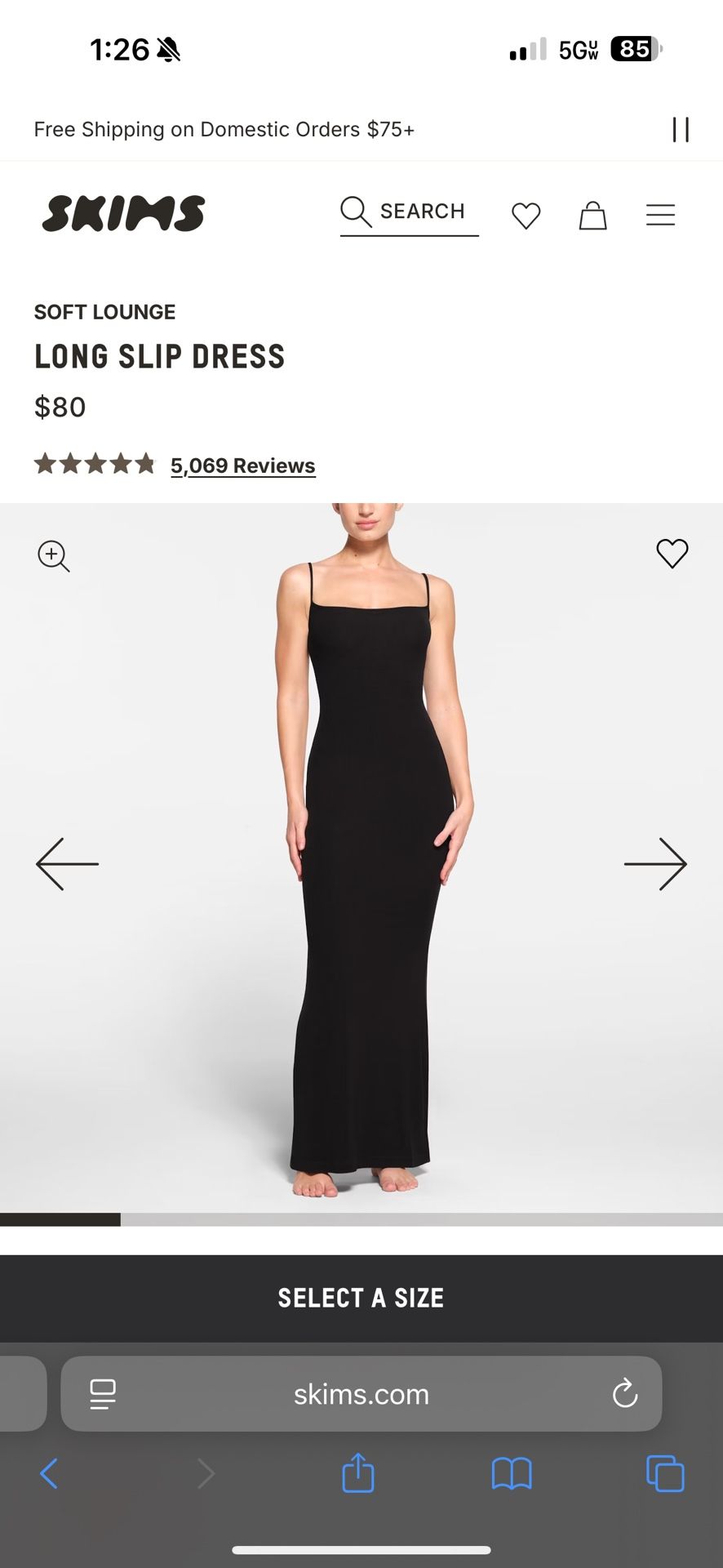 Skims Soft Lounge Long Slip Dress Onyx New With Tags