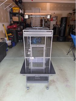 Large Grey Bird Cage (bowls, perches, and sleep cover included)