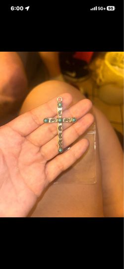 Silver Cross Pendant with Turquoise Stones Native American cross