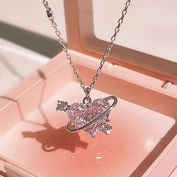 Pink love planet necklace