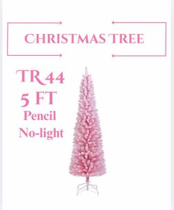 5ft Slim Pencil Christmas Tree, Snow Flocked Artificial Unlit Skinny Xmas Full Tree with 328 Branch Tips, Foldable Metal Stand, (TR44)