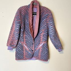 Vintage Quilted Artwear Jacket – Textured Wave Stitching – Size Small