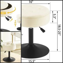 New 16” Vanity Stool Chair for Makeup Room Round Adjustable Chair with Storage Ottoman Seat