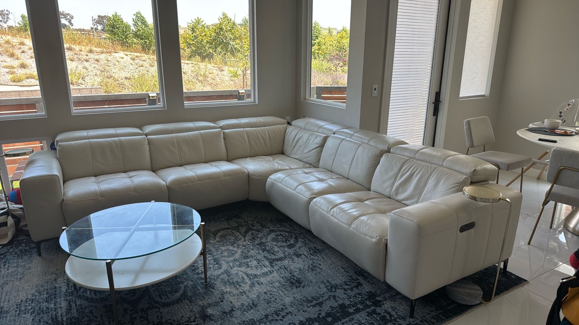 Sectional Sofa - Off White Leather - Recliner
