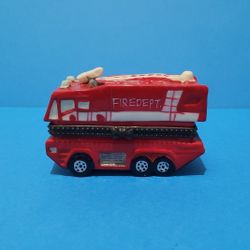 Vintage Fire Truck Porcelain Hinged Trinket Box 3"x1.5".