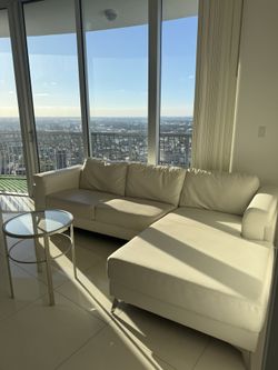 White L-Shaped Leather Sofa — MUST GO BY MONDAY!