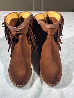 Authentic Lucchese "Martina" Suede Fringe Wedge Booties (Size 9 1/2 B) - Excellent Condition!