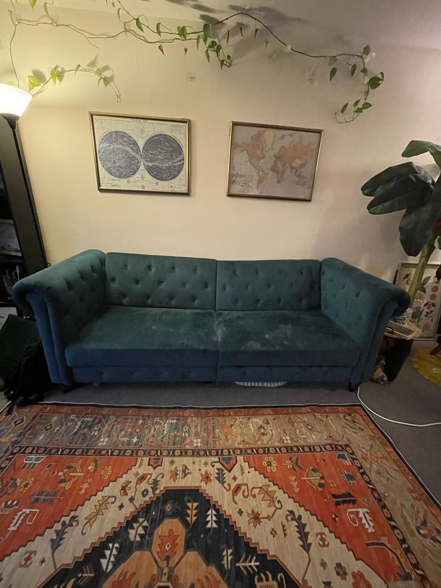 Free Velvet Fold Out Couch - Green/Blue Turquoise