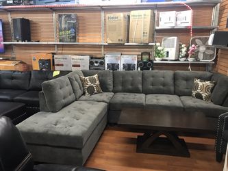 🖤🦋 Charcoal grey Tufted sectional with chaise 🦋🖤 Jordan Home Furniture 💥 3 MONTHS NO INTEREST 💥