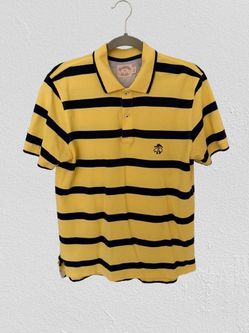 Brooks Brothers Men’s Polo Shirt Yellow Striped Logo Rugby Casual, Sz M