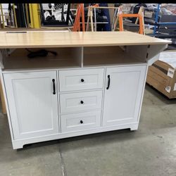 Assembled New Large Kitchen Cart Island on Wheels w/ 2 Drop Leaf Power Outlet 3 Drawers Wood Storage