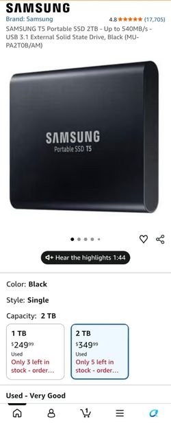 BRAND NEW!!!! SAMSUNG T5 Portable SSD 2TB (Black)