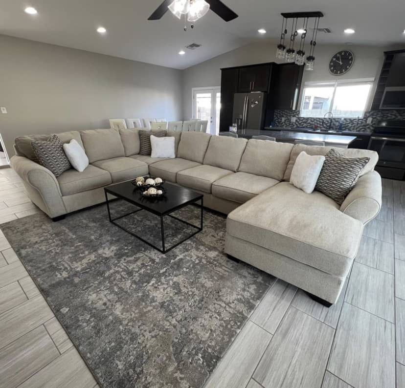 Gray Sectional Couch With Rug and Coffee Table. Free Delivery for Sale