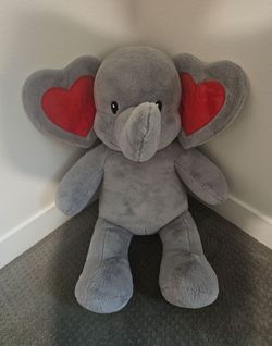 Build a Bear- Large Gray Elephant Plush with Heart Ears