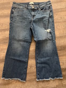Women’s Lane Bryant signature fit distressed mid rise cropped flare jeans 18