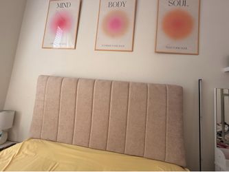 Peel & stick headboard - upholstered beige for full size bed