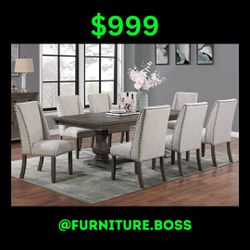 Dining Table - Rustic Table With 8 Chairs