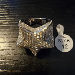 Mens Silver Hip Hop Ring Moissanite 