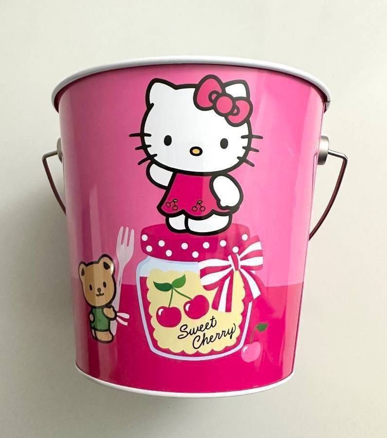 Rare HTF Sanrio Hello Kitty Sweet Cherry Metal Tin Bucket 2014 6x5 Inches